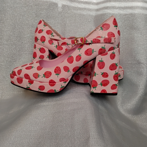 Nasty Gal Shoes - Nasty Gal Pink Strawberry Mary Jane Platform Heels